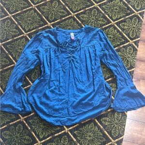 No Boundaries Teal Lace-Up Blouse